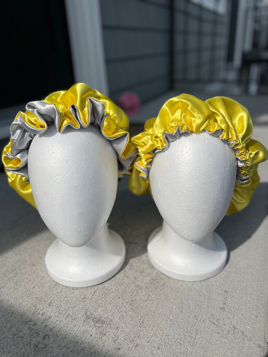 His & Hers Set – Yellow & Grey Reversible Bonnet