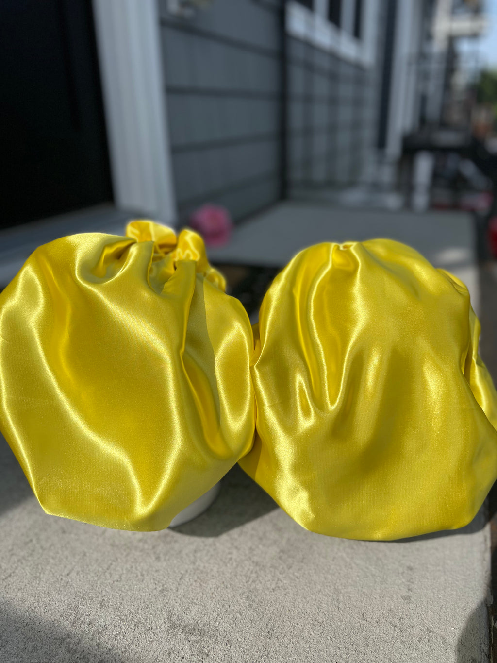 His & Hers Set – Yellow & Grey Reversible Bonnet