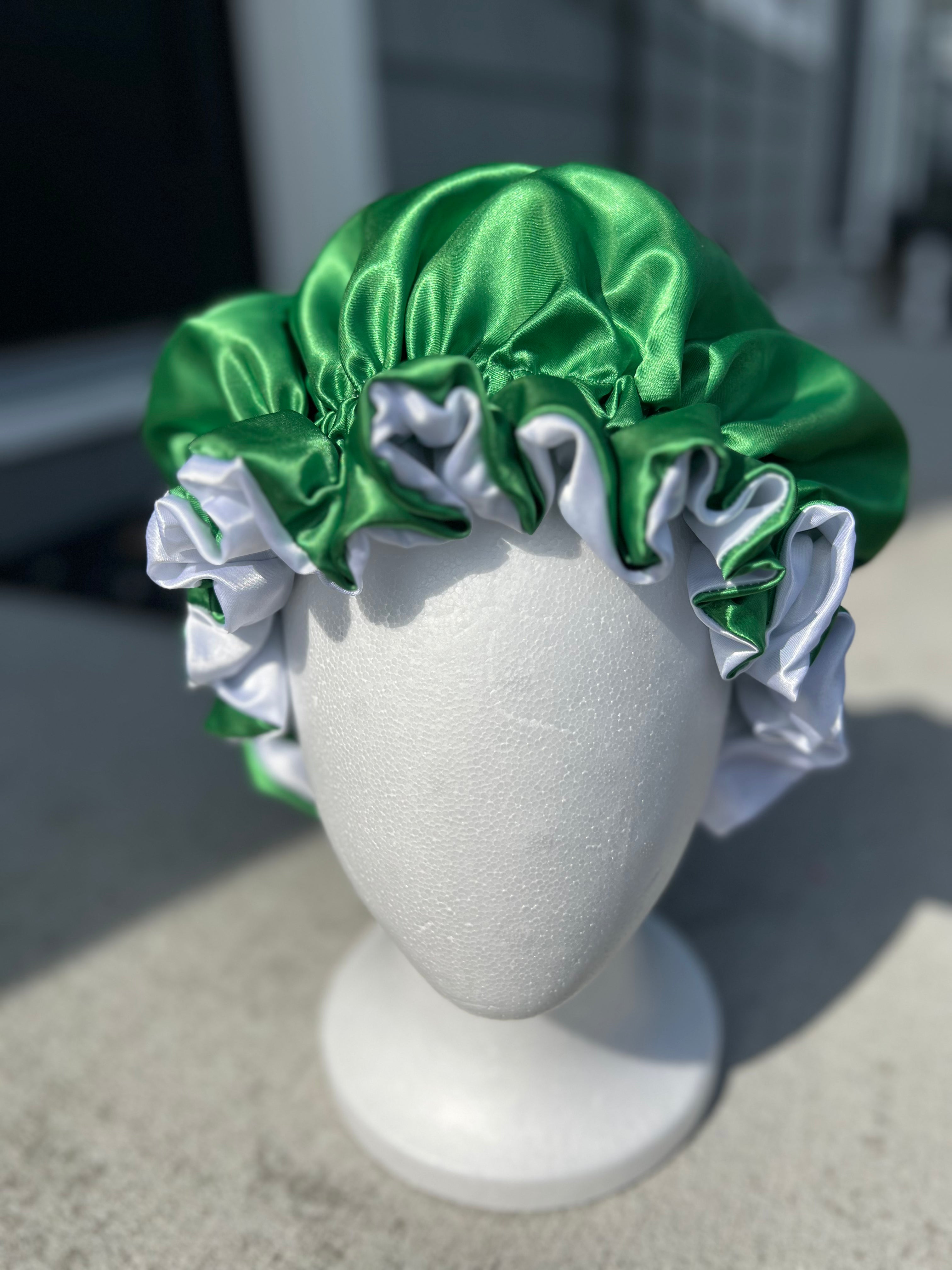 Green & White Reversible Bonnet